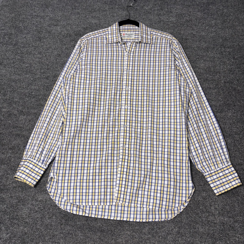Turnbull & Asser Mens 15.5 39cm Blue Yellow Plaid Dress Shirt Made in England